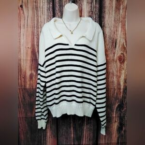 Rylee & Cru Striped Black and White Women's Sweater Size XL